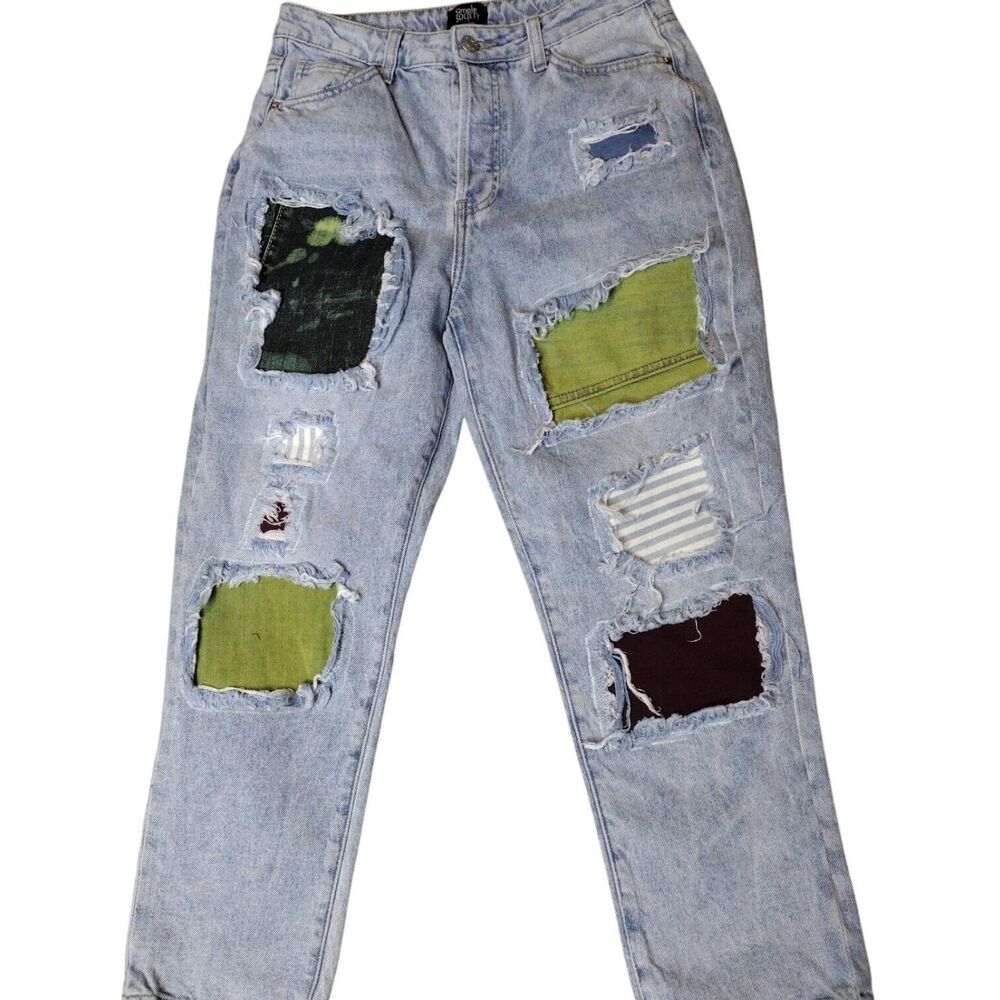 Upcycled Straight High-Rise Distressed Simple Society Denim Blue Jeans Size 7/28